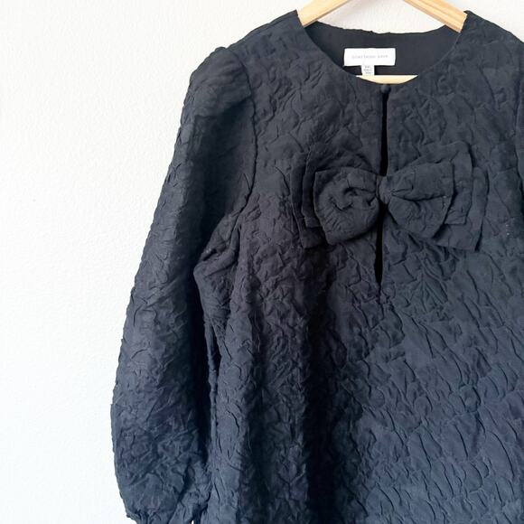 SOMETHING NAVY | Black Textured Organza Shift Dress Bubble Sleeve Bow | Size XXL - Picture 2 of 8